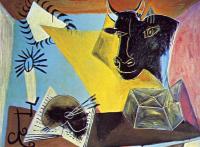 Picasso, Pablo - still life with a balck bull book palette and chandelier